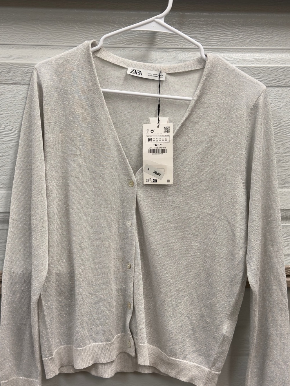 Zara Light Gray V-Neck Button Cardigan
